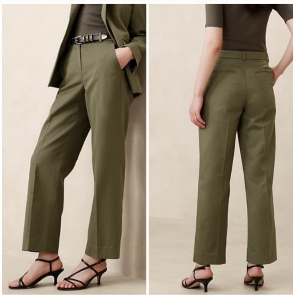 Banana Republic Seahaven Straight Italian Cotton Linen Pant Olive Green